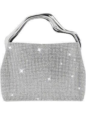 Women's Silver Rhinestone Top Handle Elegant Wedding Clutch Purse Evening Bags